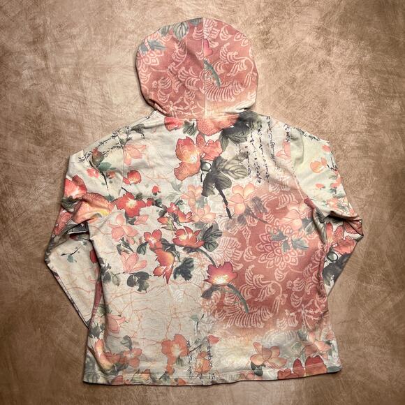 Vintage 90s Christopher & Banks Floral Print Chinese Text Zip Up Jacket Hoodie - Picture 2 of 8